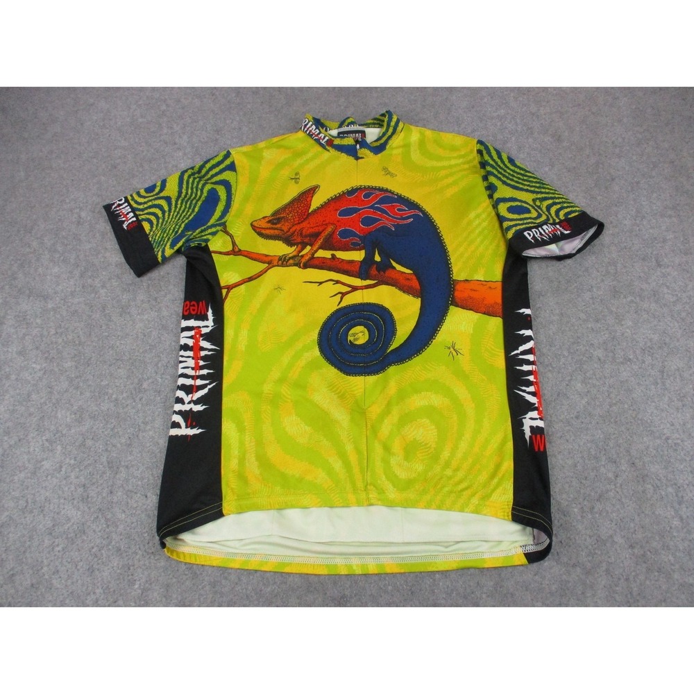 Primal Wear Cycling Jersey Mens Medium Yellow Red Chameleon Flames Quarter Zip